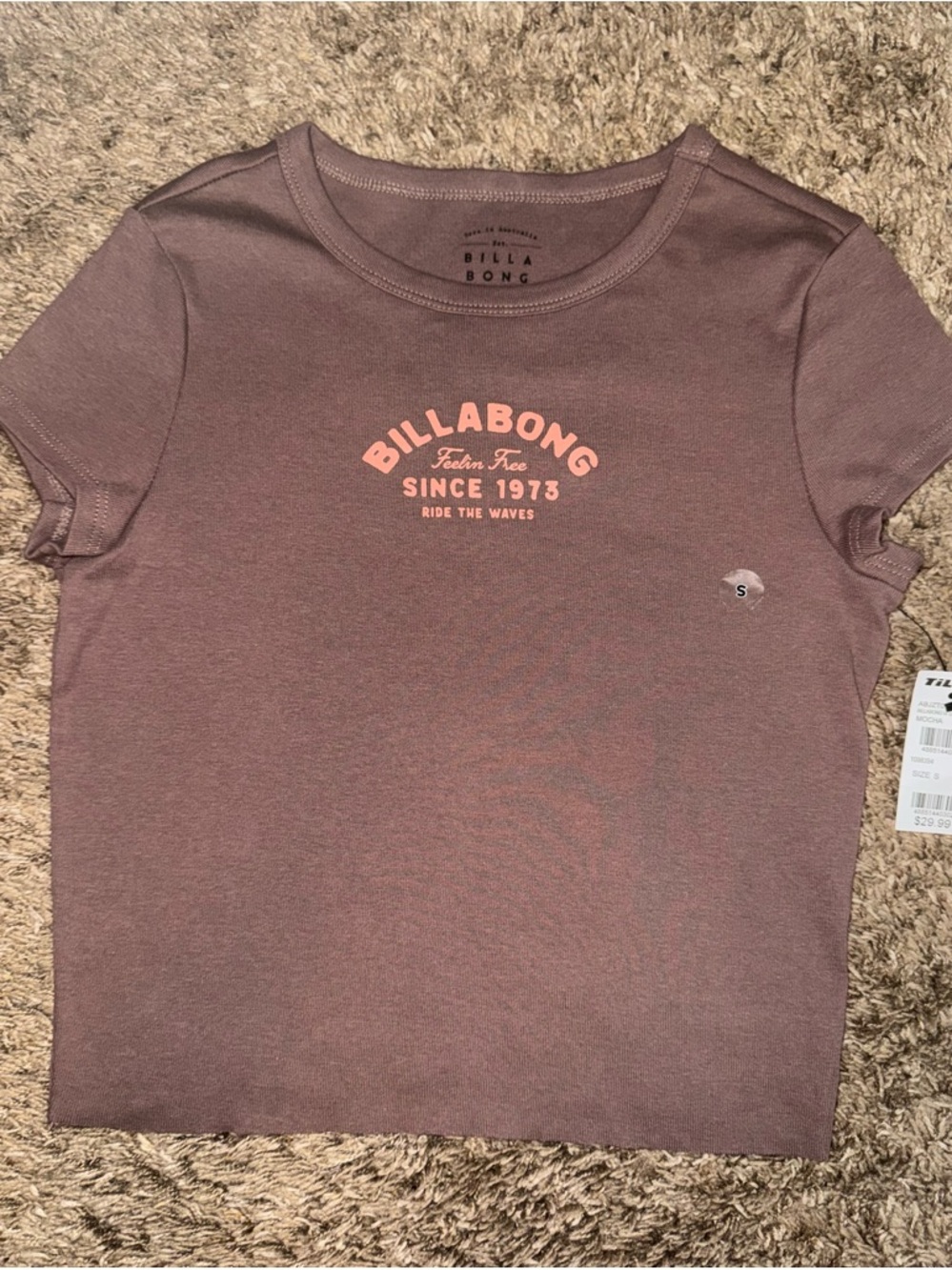 Billabong Tan Crop Top with Pink Logo